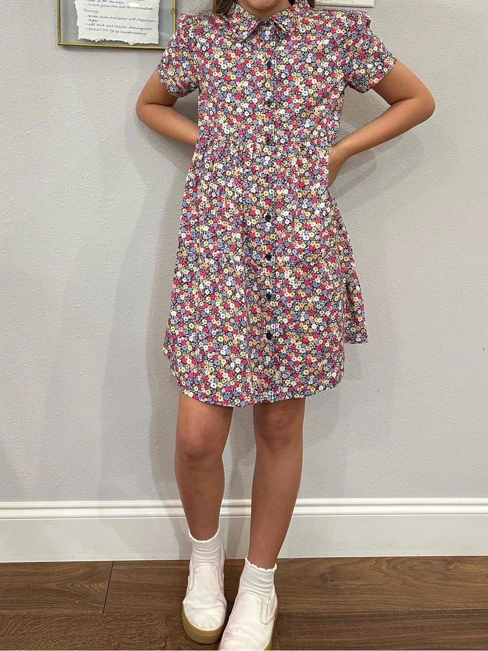 GAP Girls Short-Sleeve Floral Button-Front Dress in Blue, Pink, Yellow